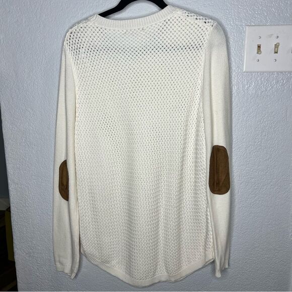 New! Lety & Me Josey Elbow Patch Crew Neck Knit White Women’s Sweaters Sz XL - Picture 3 of 11